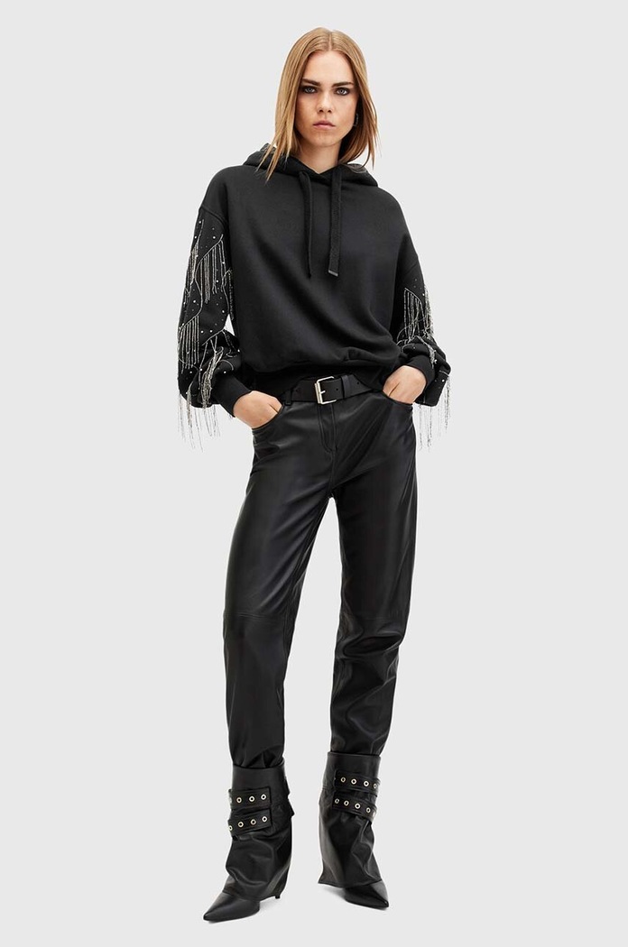 Bavlněná mikina AllSaints LENNON TASSEL W002JA černá