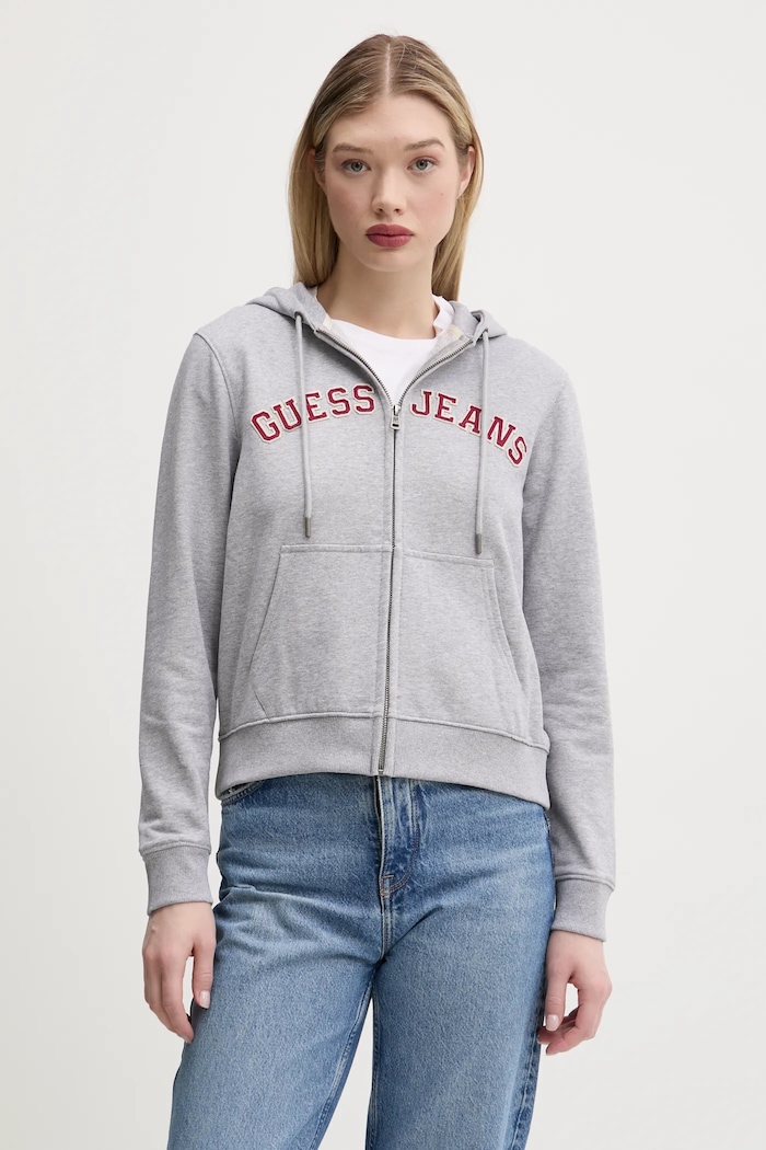 Bavlněná mikina Guess Jeans nášivka šedá W5RQ20.K68I4