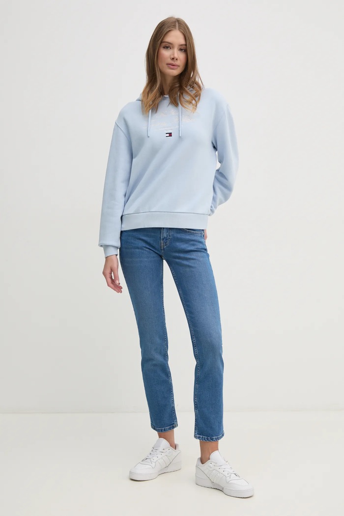 Pamučna dukserica Tommy Hilfiger WW0WW43842 plava SS25