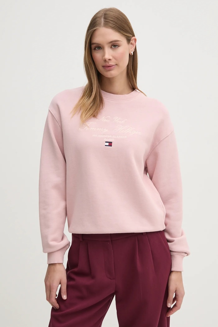 Mikina Tommy Hilfiger bez kapuce růžová WW0WW43844
