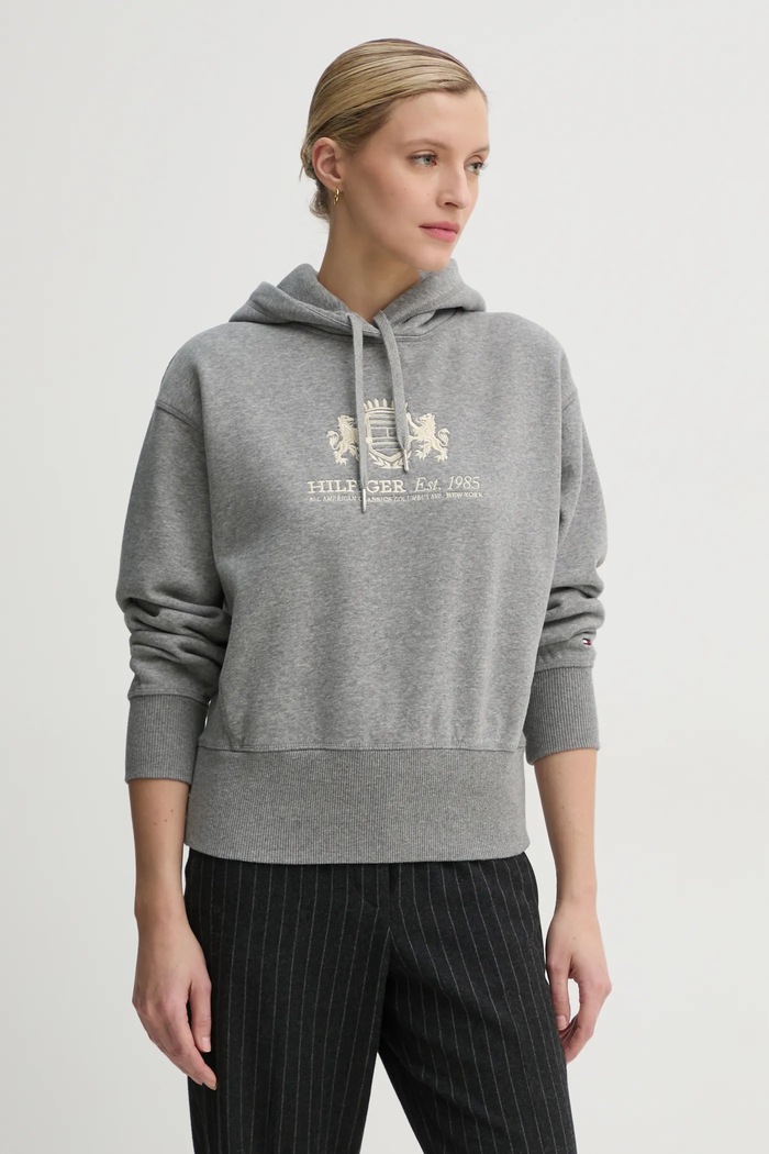 Mikina Tommy Hilfiger nášivka šedá WW0WW43849