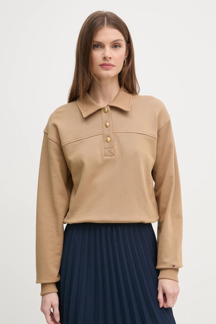 Tommy Hilfiger bluza bawełniana bawełna brązowy WW0WW44081