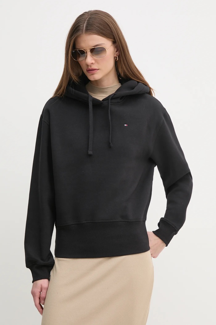 Μπλούζα Tommy Hilfiger με κουκούλα μαύρο WW0WW44991