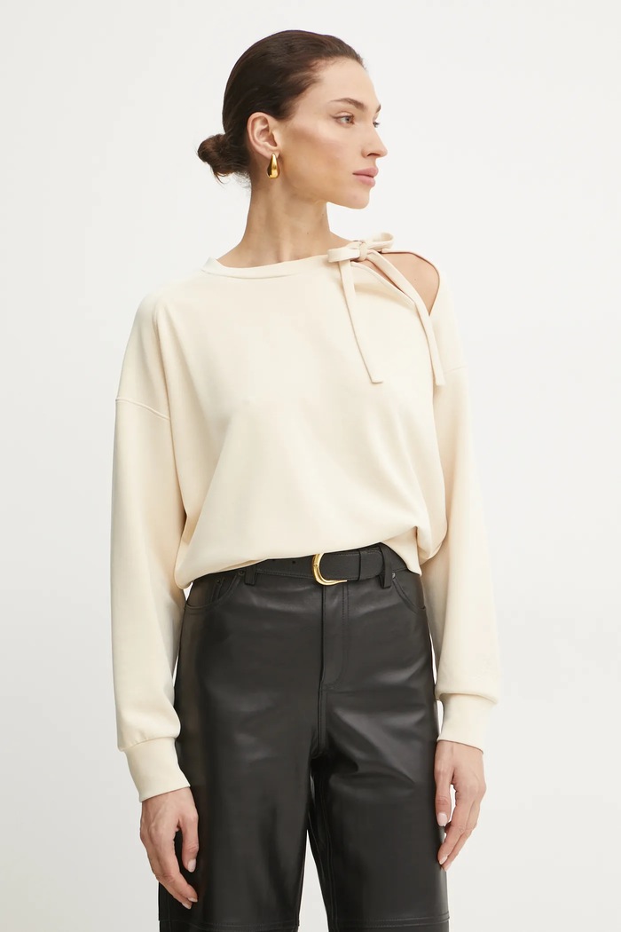 BOSS Orange bluza z elastanem beżowy 50531833