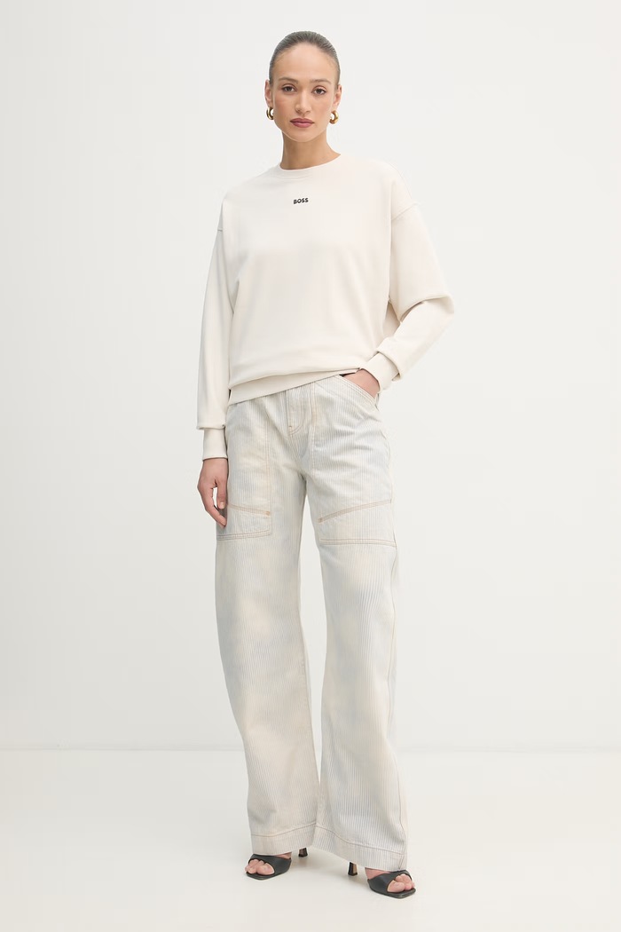 BOSS Orange oversize mikina dámská bavlněná 50534821 béžová SS26