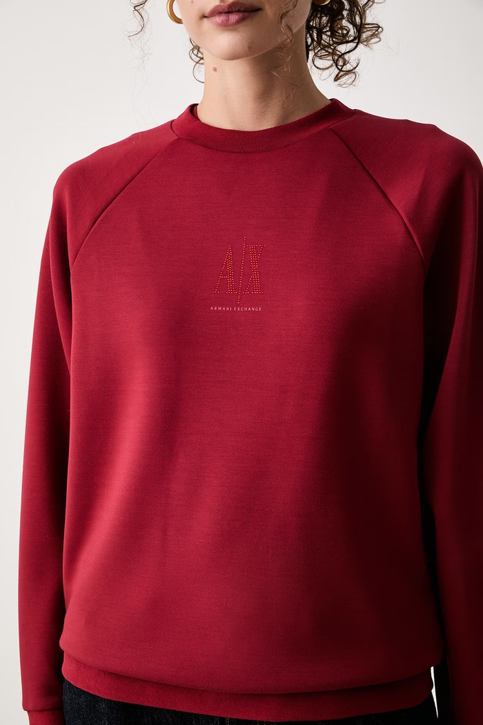 Dukserica za žene s viskozom Armani Exchange XW000826.AF13397 bordo
