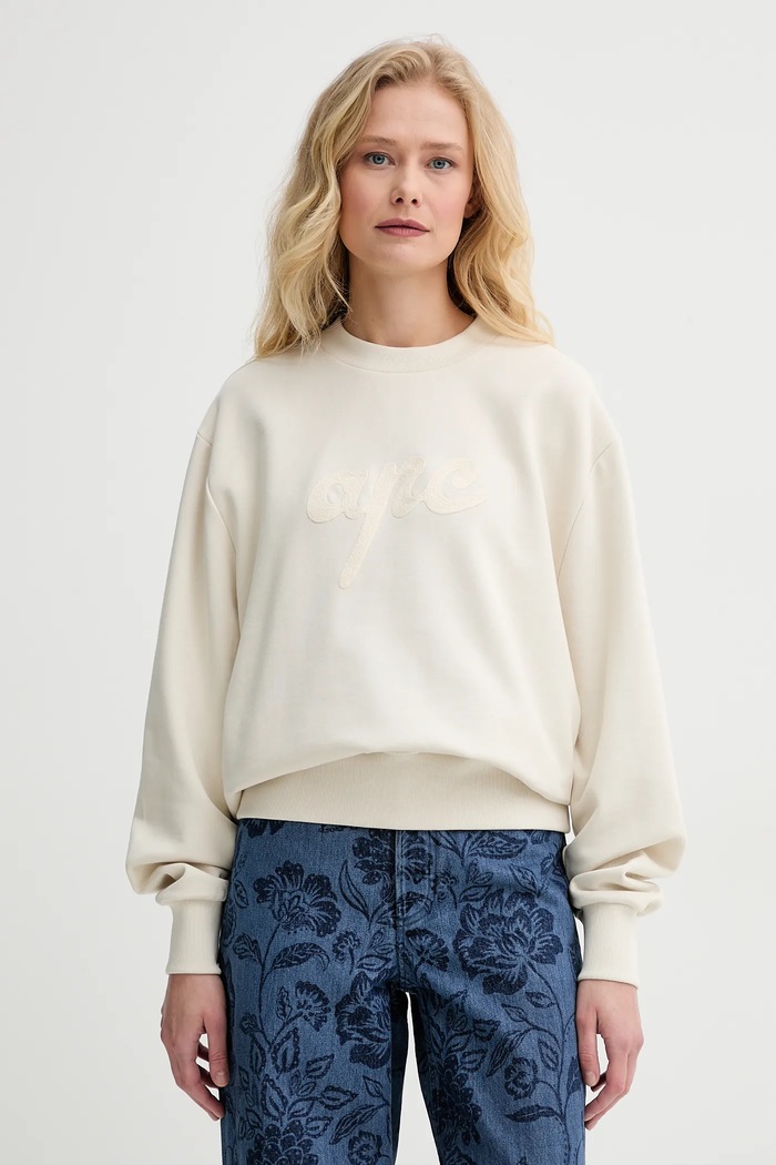 Dukserica A.P.C. sweat ethan - GOTS bez kapuljače bež COHGT.M27975