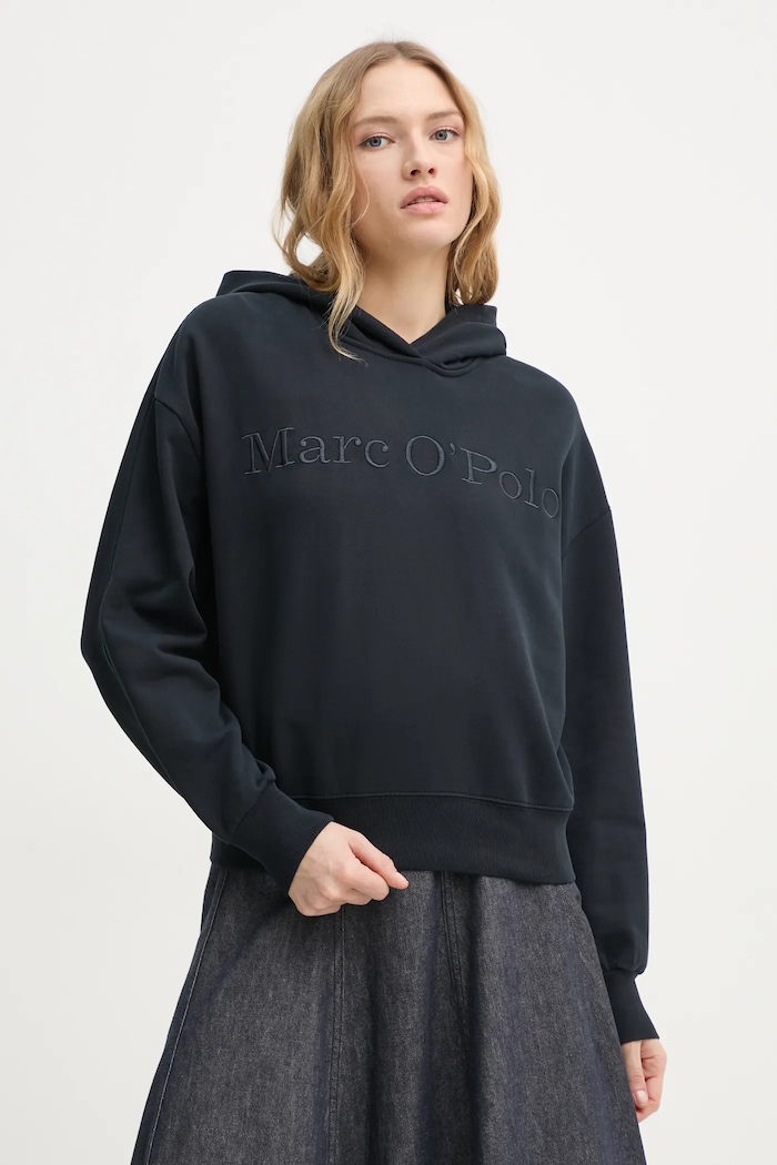 Marc O'Polo bluza bawełniana z kapturem granatowy 502407354165