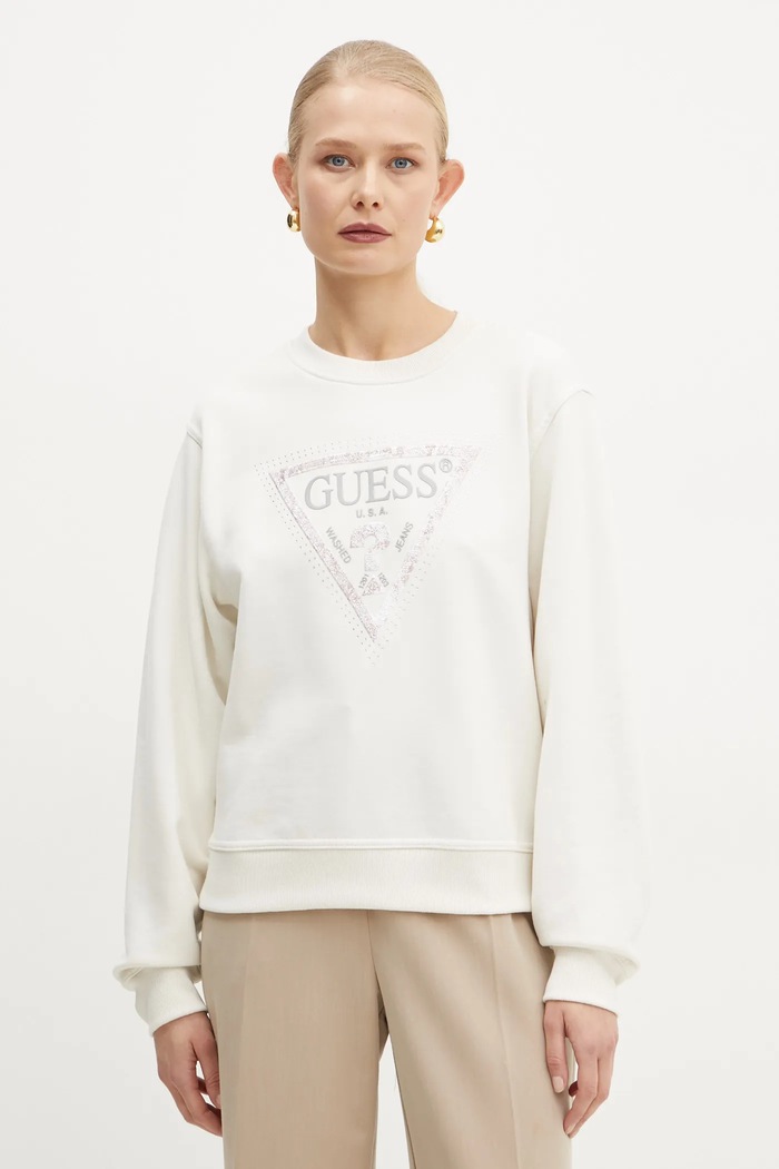 Mikina Guess bez kapuce béžová W5RQ09.K8802