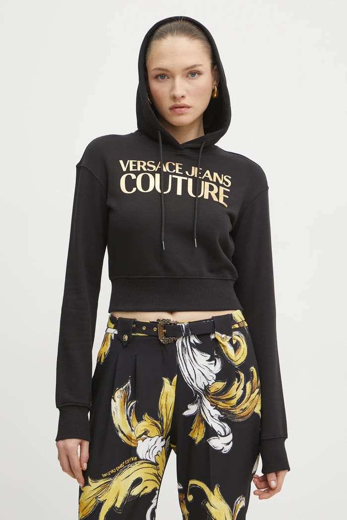 Bavlněná mikina Versace Jeans Couture s kapucí černá 78HAIT01.CF01T