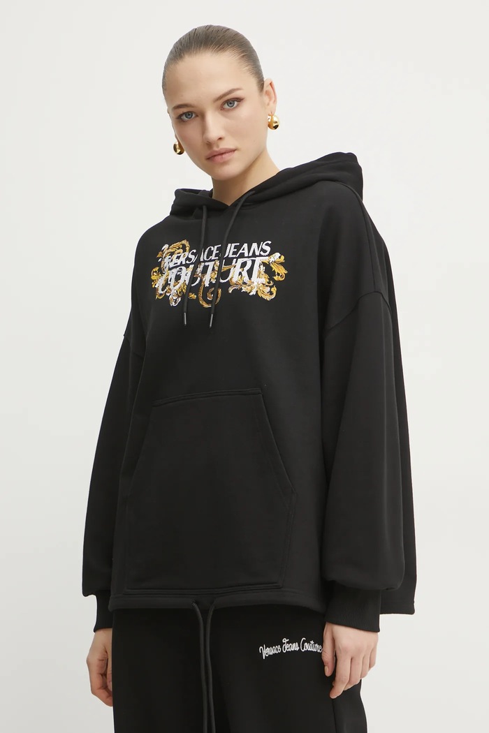 Pamučna dukserica Versace Jeans Couture natpis crna 78HAIC05.CF00C