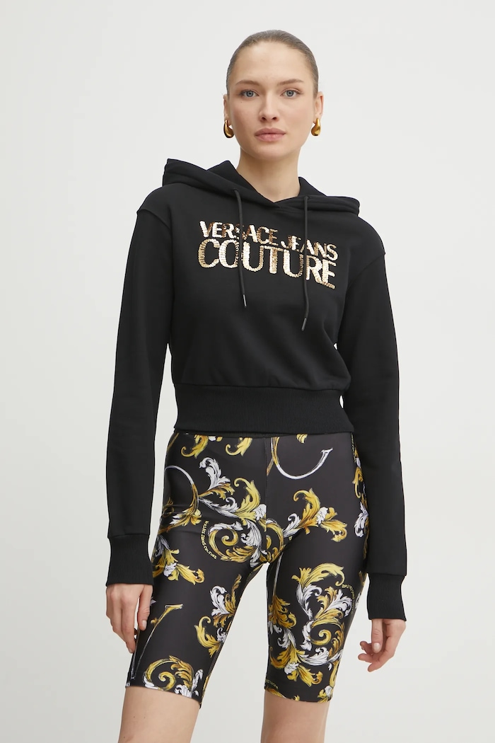 Pamučna dukserica Versace Jeans Couture natpis crna 78HAIE00.CF00E