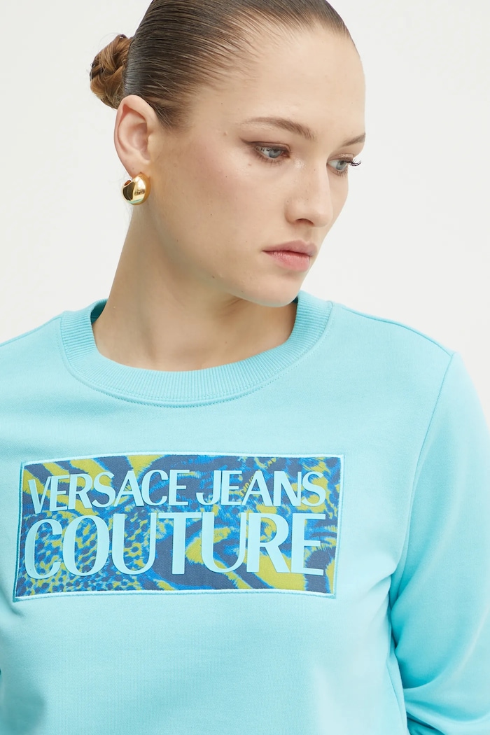 Bavlněná mikina Versace Jeans Couture tyrkysová 78HAIE04.CF00E