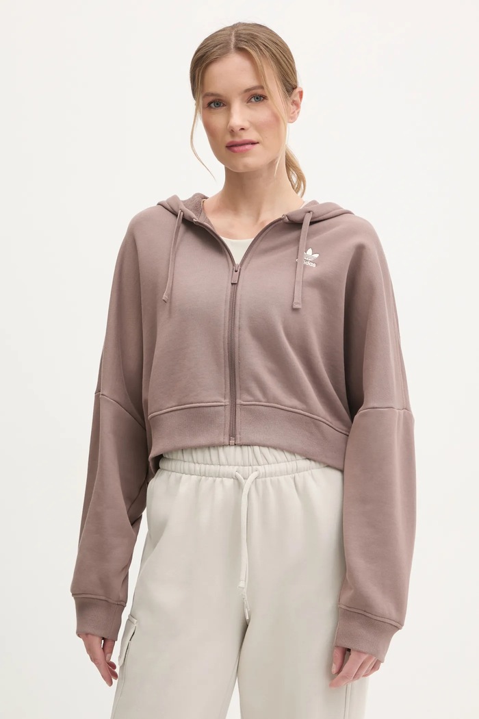 Mikina adidas Originals Essential s kapucí hnědá JN7846