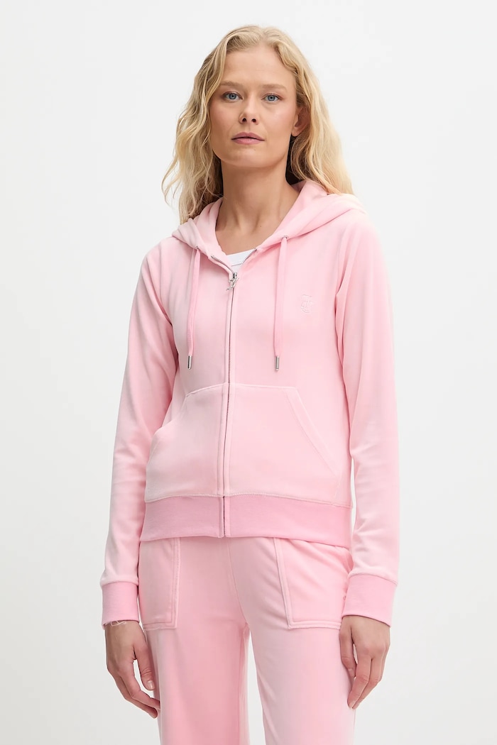 Juicy Couture Hanorac cu fermoar și glugă de femei din bumbac ROBERTSON CLASS roz JCAP176