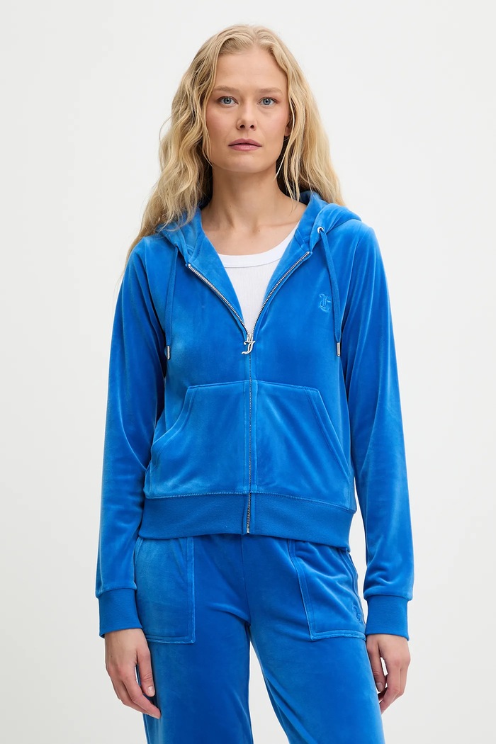 Juicy Couture bluza rozpinana z kapturem damska bawełniana ROBERTSON CLASS niebieski JCAP176