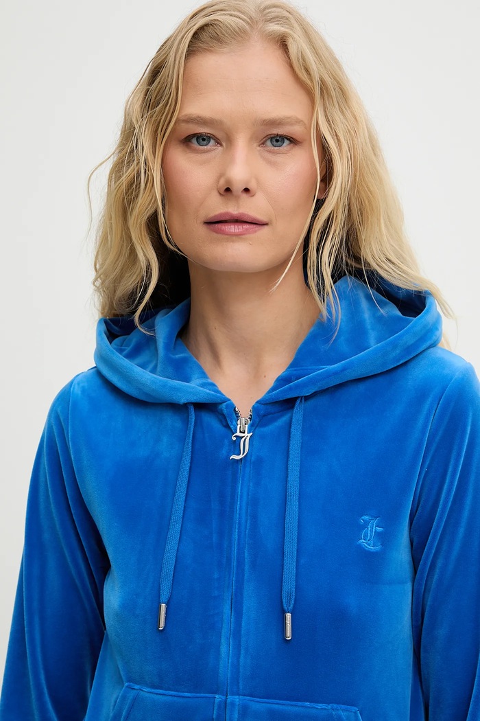 Juicy Couture bluza rozpinana z kapturem damska bawełniana ROBERTSON CLASS niebieski JCAP176