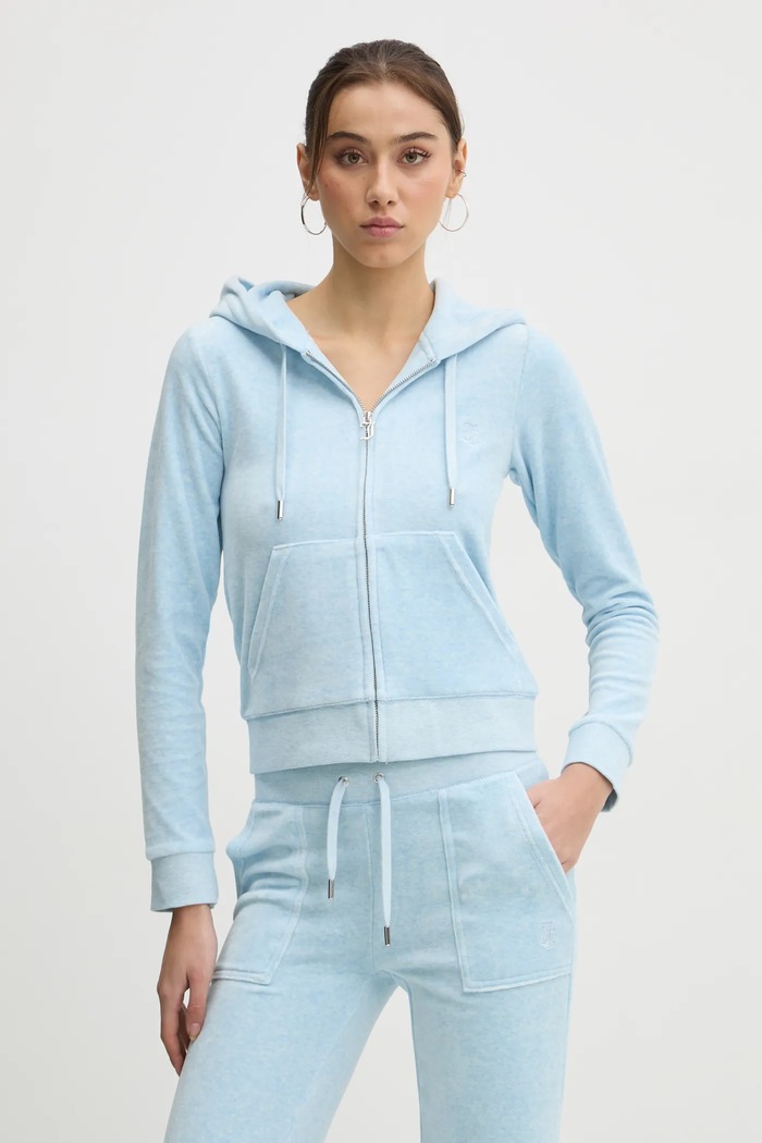 Juicy Couture bluza rozpinana z kapturem damska bawełniana ROBERTSON CLASS z kapturem niebieski JCAP176