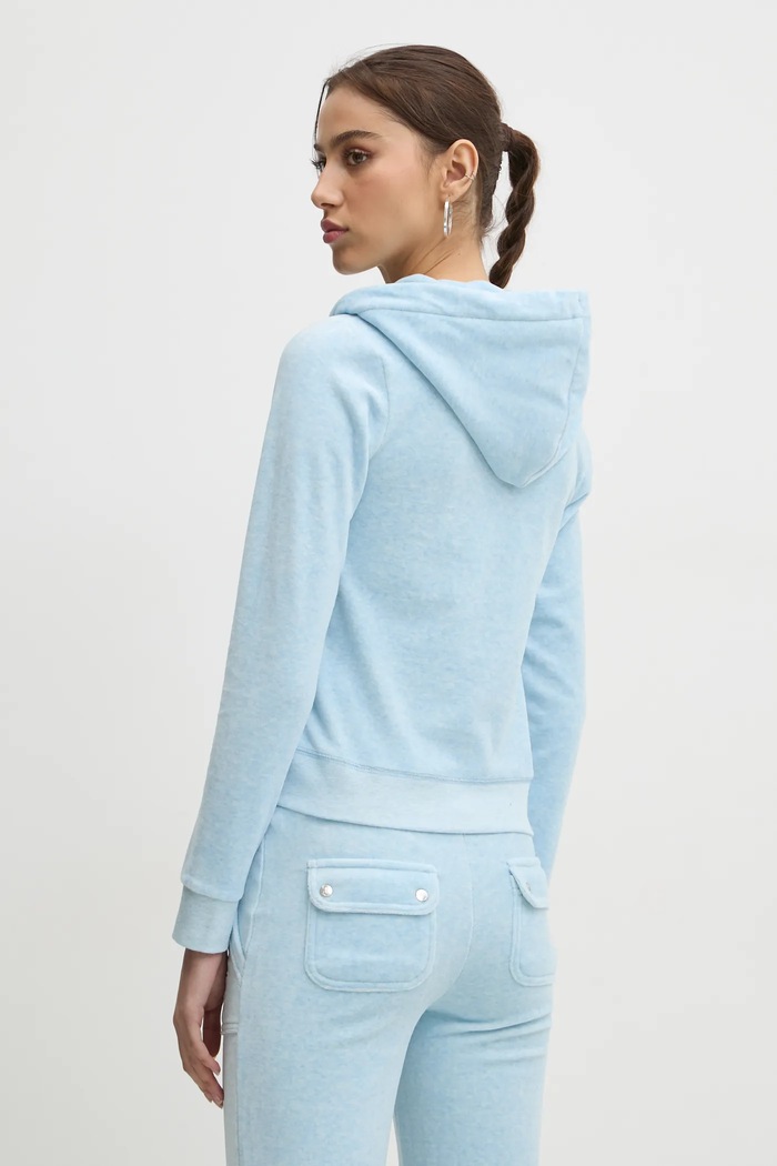 Odzież Juicy Couture bluza rozpinana z kapturem damska bawełniana ROBERTSON CLASS JCAP176 niebieski