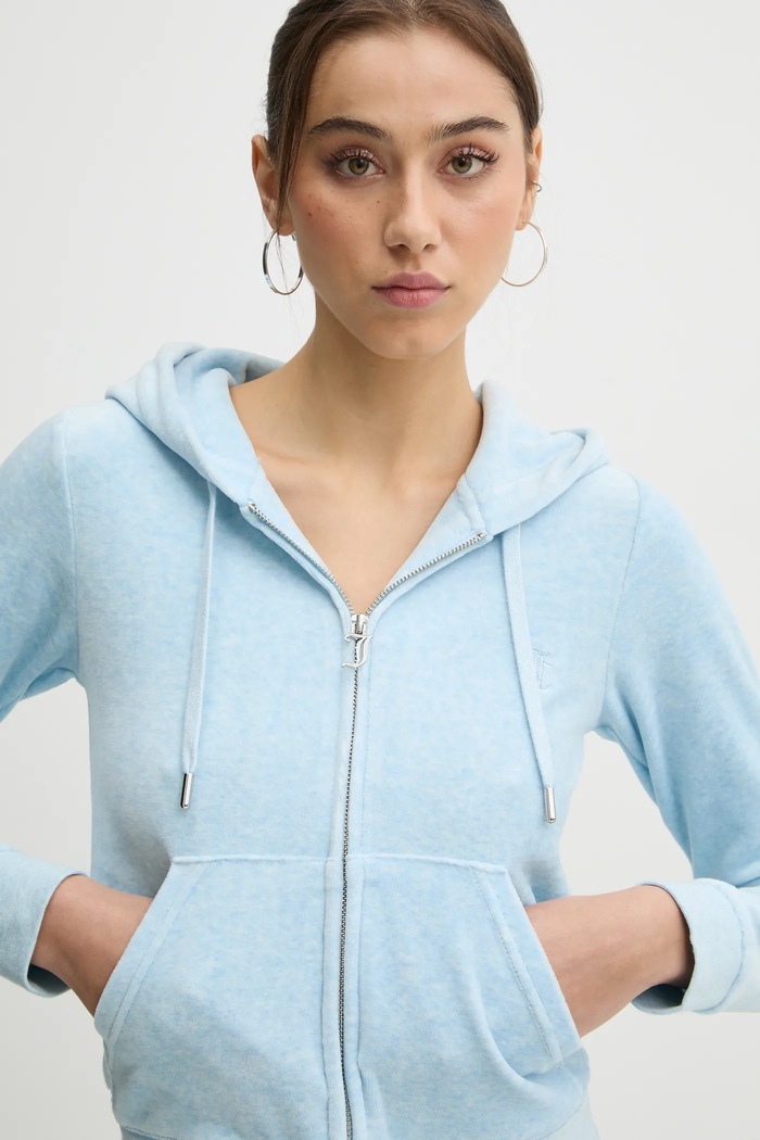 Juicy Couture bluza rozpinana z kapturem damska bawełniana ROBERTSON CLASS niebieski JCAP176