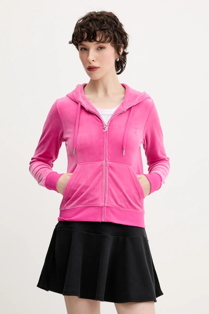 Juicy Couture Rozepínací mikina s kapucí dámská bavlněná ROBERTSON CLASS růžová JCAP176