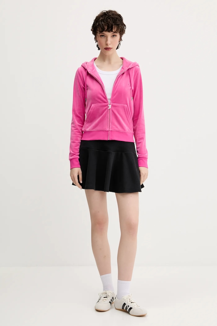 Juicy Couture Rozepínací mikina s kapucí dámská bavlněná ROBERTSON CLASS JCAP176 růžová SS26