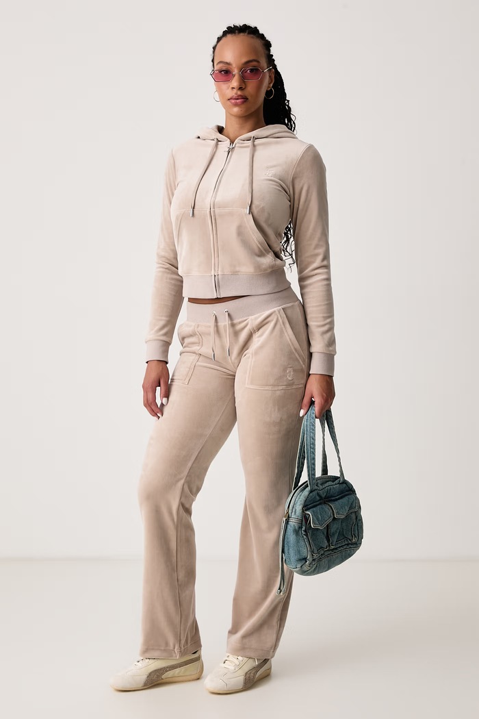 Juicy Couture Bluza rozpinana z kapturem damska bawełniana ROBERTSON CLASS JCAP176 beżowy SS26