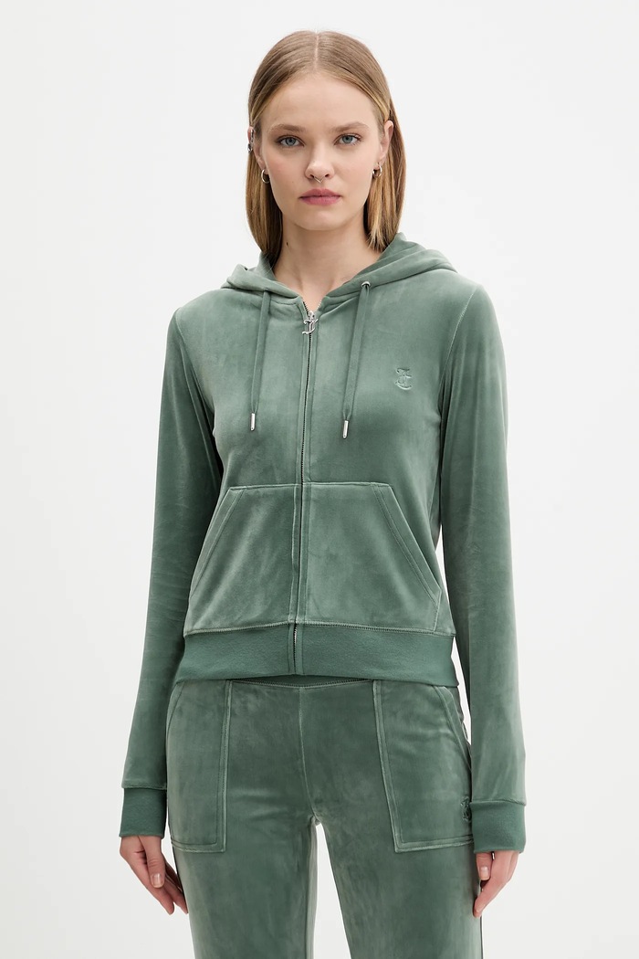 Juicy Couture bluza rozpinana z kapturem damska bawełniana ROBERTSON CLASS zielony JCAP176