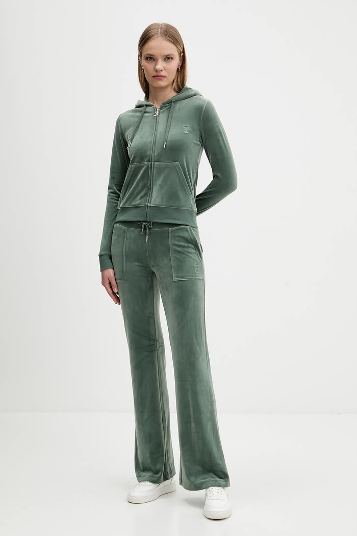 Juicy Couture bluza rozpinana z kapturem damska bawełniana ROBERTSON CLASS JCAP176 zielony SS26