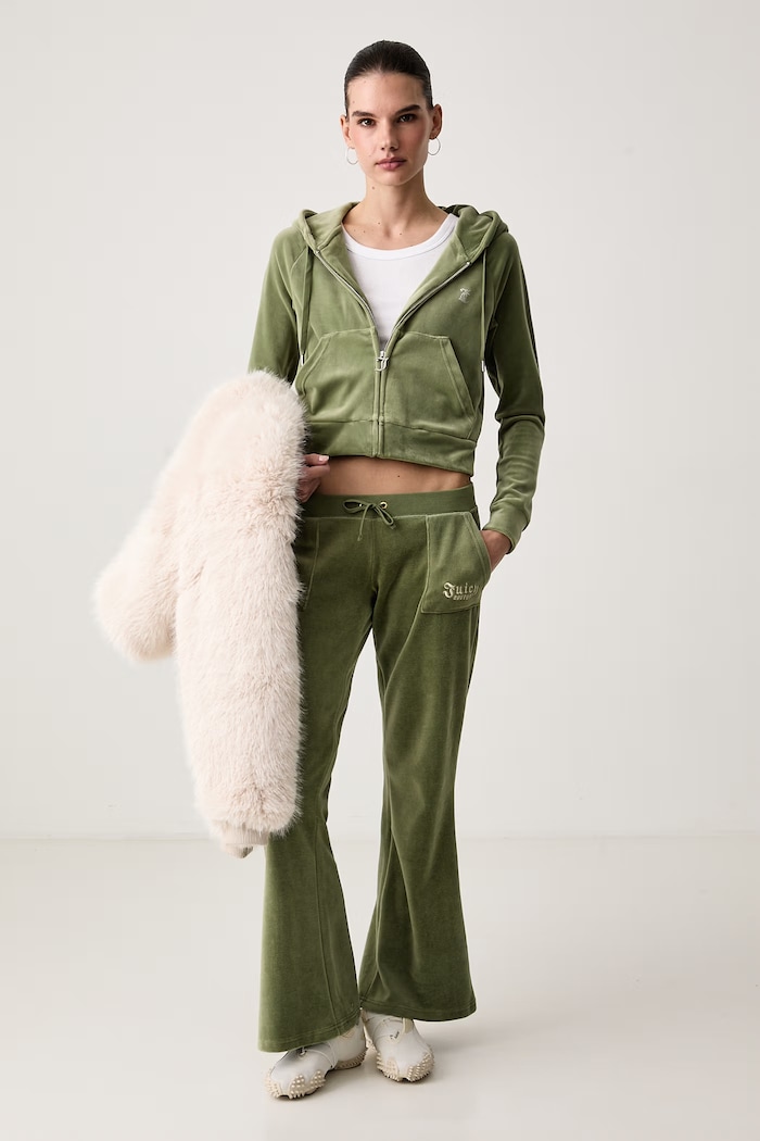 Juicy Couture Mikina na zips s kapucňou dámska zamatová MADISON HOODIE JCWA122001 zelená SS26