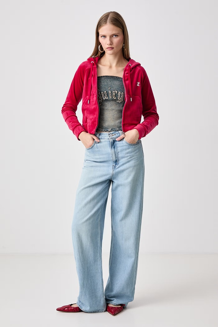 Juicy Couture Jopica s kapuco ženska velur MADISON HOODIE JCWA122001 rdeča SS26