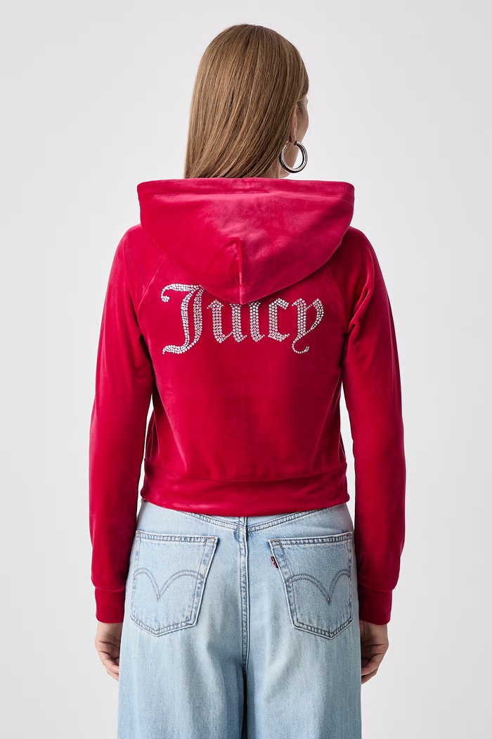 Oblačila Juicy Couture Jopica s kapuco ženska velur MADISON HOODIE JCWA122001 rdeča