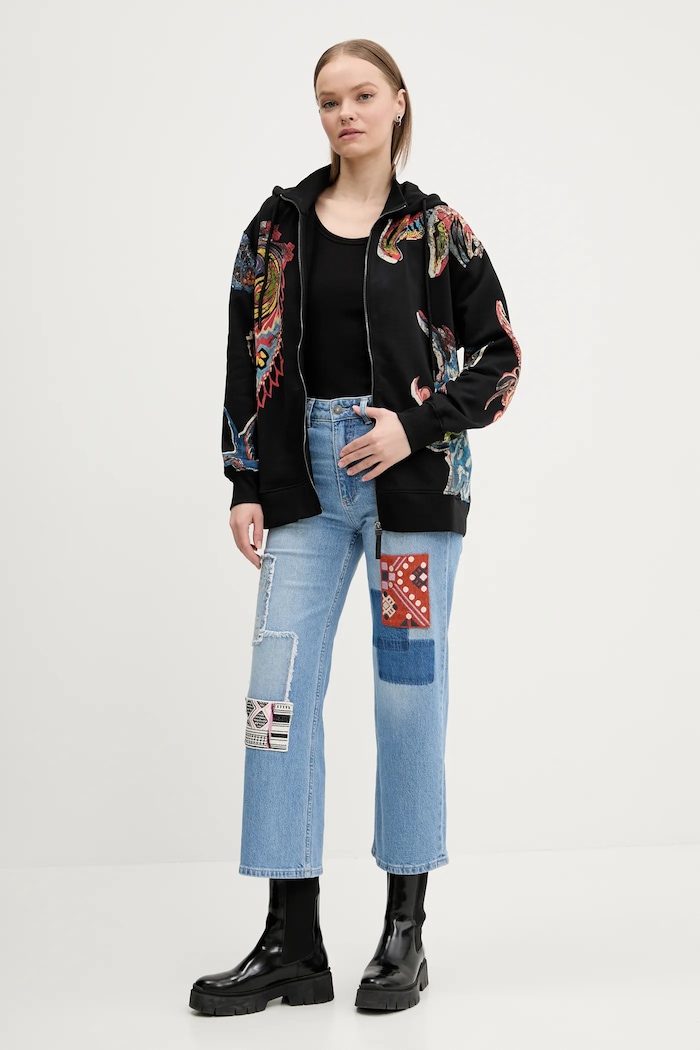 Desigual bluza bawełniana MELTED PAISLEYS 25SWSK01 czarny SS25