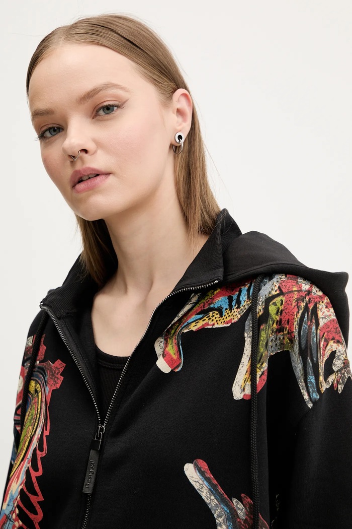 Desigual bluza bawełniana MELTED PAISLEYS czarny 25SWSK01