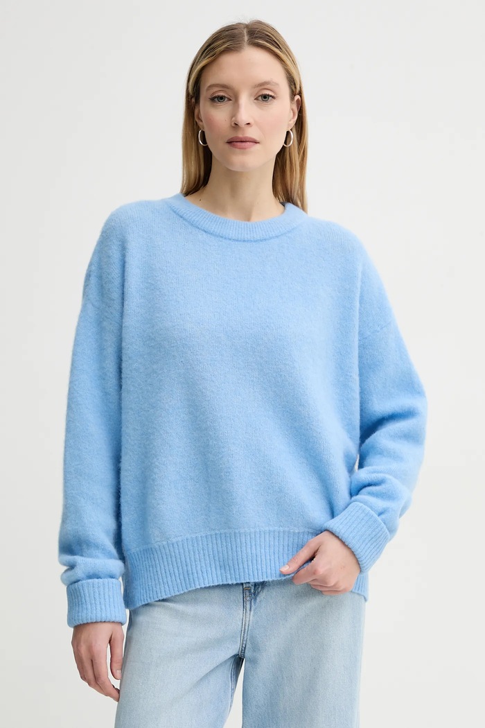American Vintage sweter wełniany okrągły niebieski VITO18EE25