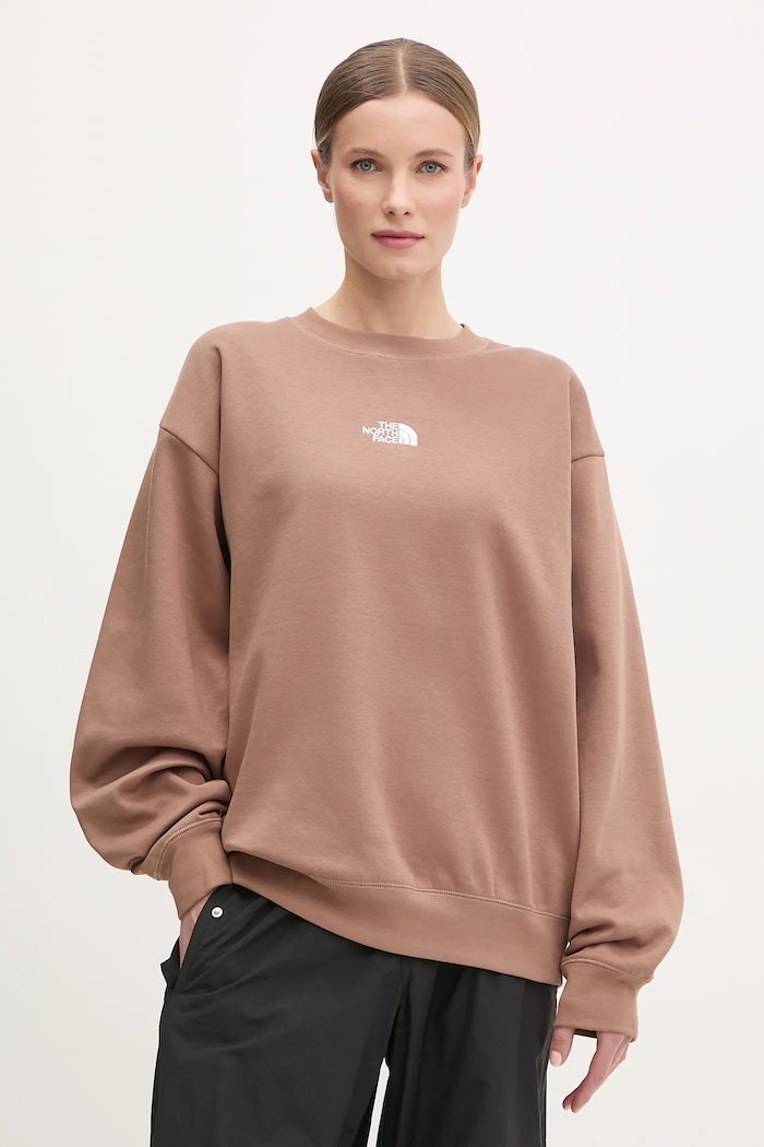 Суичър The North Face Essential без качулка кафяв NF0A89EP6IH1