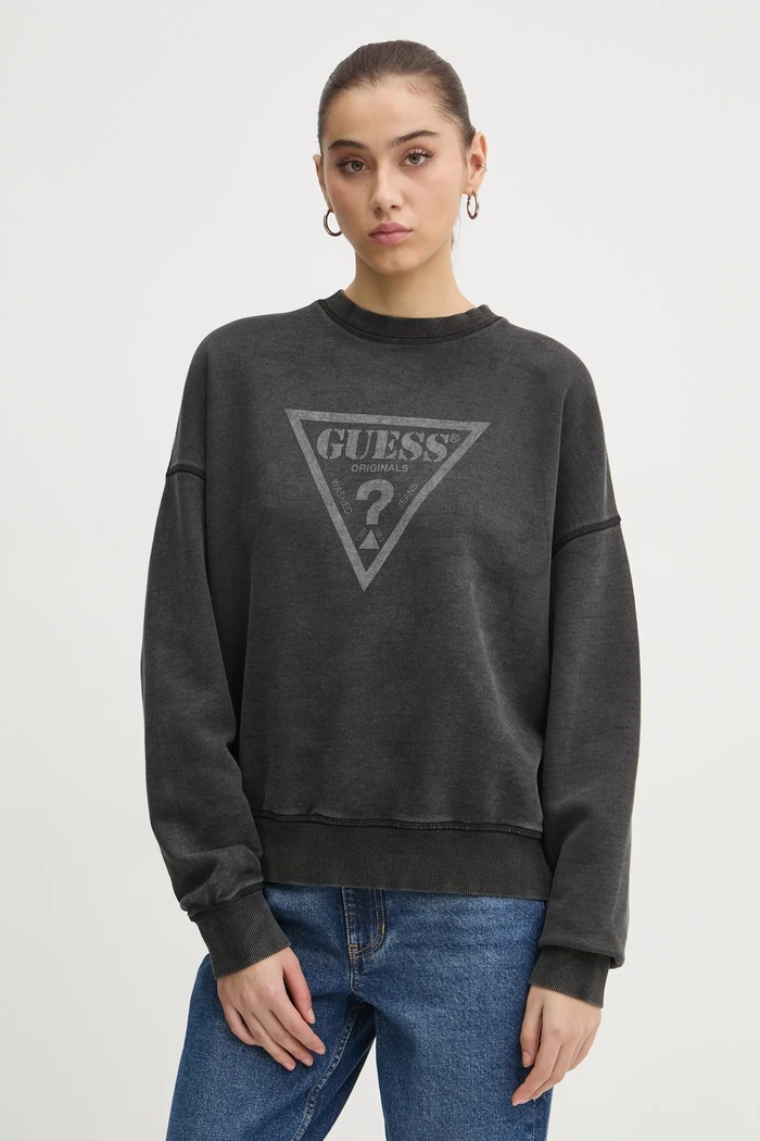 Bavlněná mikina Guess Originals bez kapuce černá W5RQ14.K68I1
