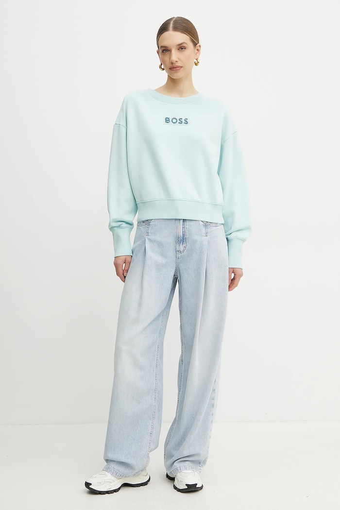 BOSS Orange bluza bawełniana aplikacja turkusowy 50540263