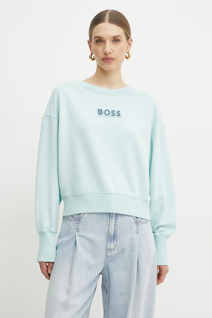 BOSS Orange bluza bawełniana 50540263 turkusowy SS25