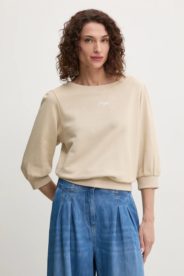 BOSS Orange bluza bawełniana aplikacja beżowy 50540962