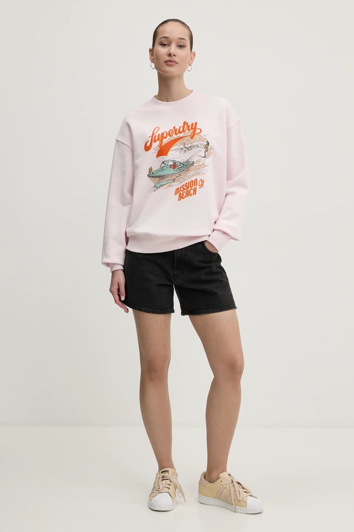Bavlněná mikina Superdry W2012247A.D7F růžová SS25
