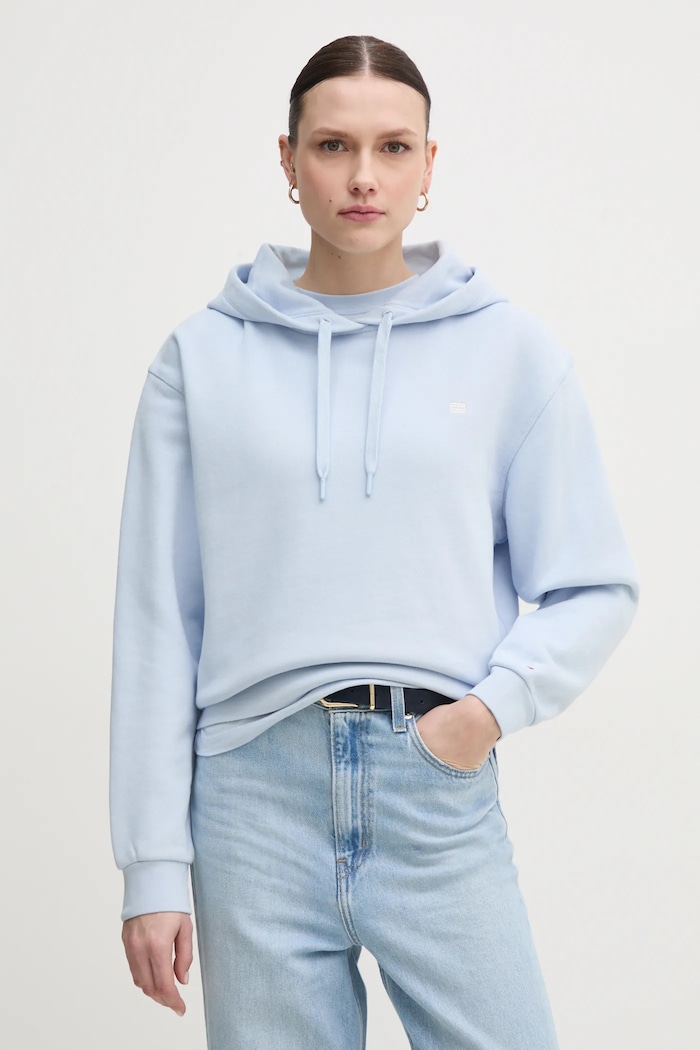 Bavlněná mikina Tommy Hilfiger s kapucí modrá WW0WW45979