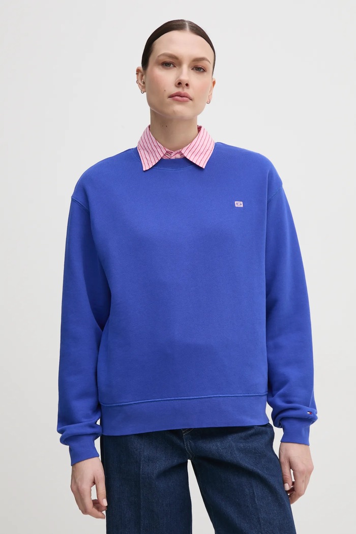 Памучен суичър Tommy Hilfiger памук виолетов WW0WW45980
