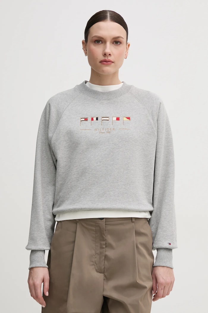 Μπλούζα Tommy Hilfiger απλικέ γκρί WW0WW45526