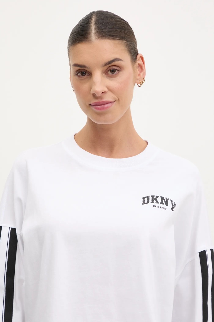Bavlněné tričko s dlouhým rukávem Dkny bílá DP5T1226