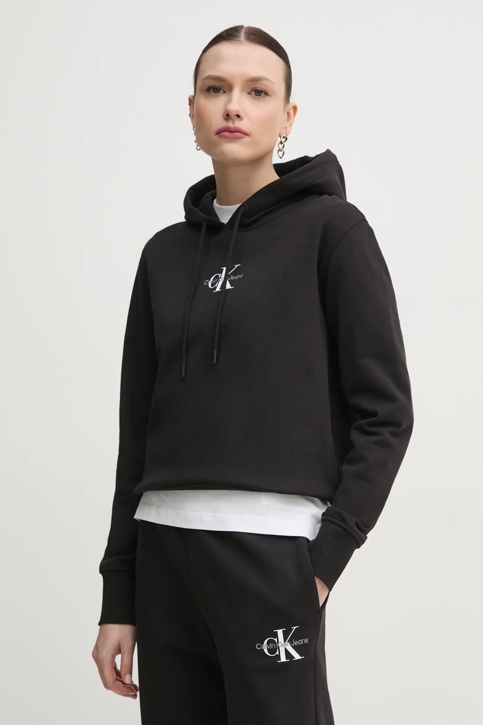Mikina Calvin Klein Jeans s kapucí černá J20J225358