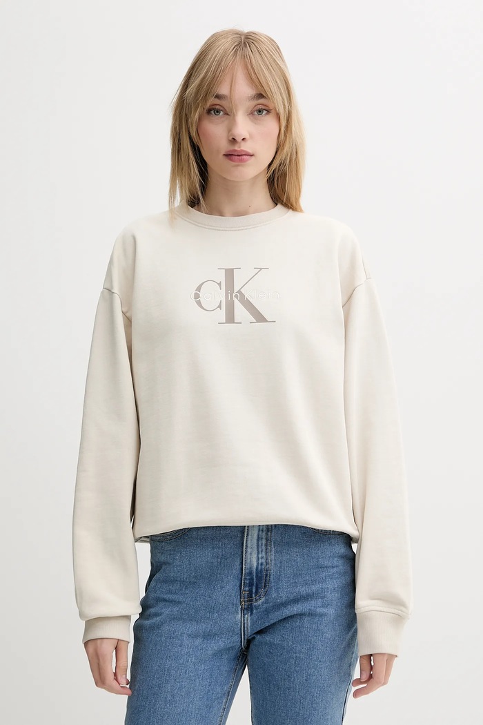Calvin Klein Jeans mikina dámska s bavlnou béžová LV047B234G