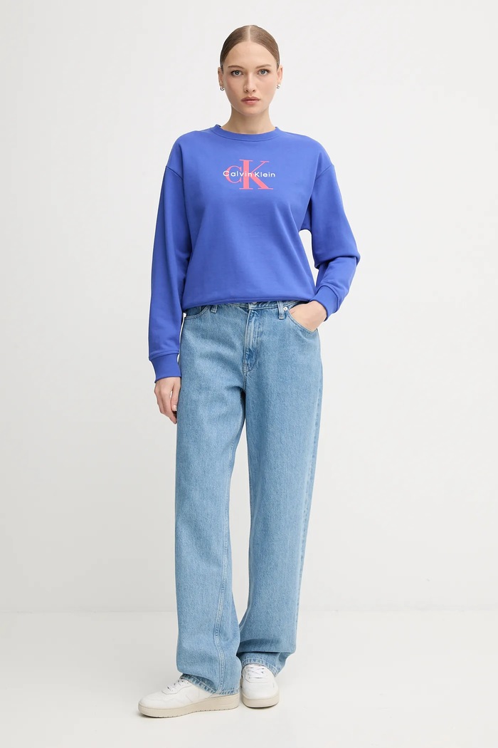Calvin Klein Jeans Mikina dámska s bavlnou LV047B234G modrá SS26