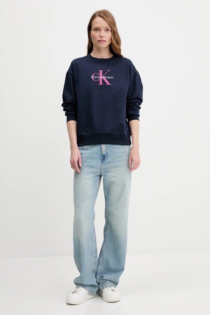 Calvin Klein Jeans mikina dámska s bavlnou LV047B234G tmavomodrá SS26