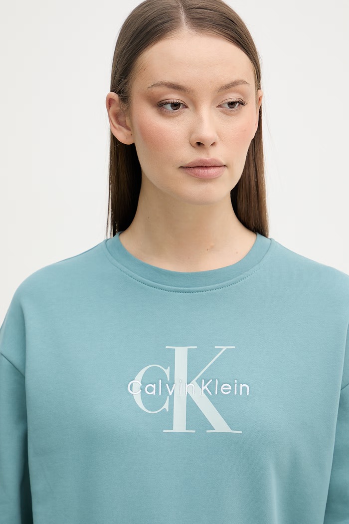 Calvin Klein Jeans mikina dámska s bavlnou tyrkysová LV047B234G